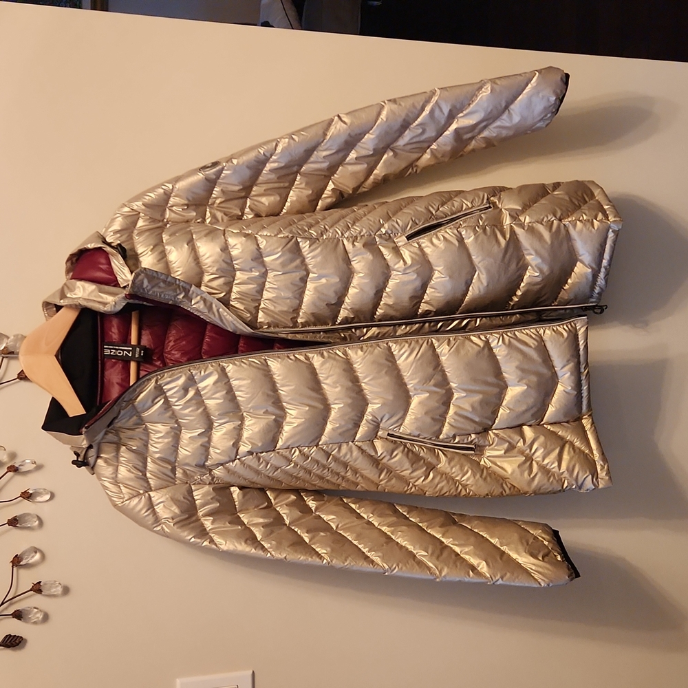 Pale gold puffer coat, size M